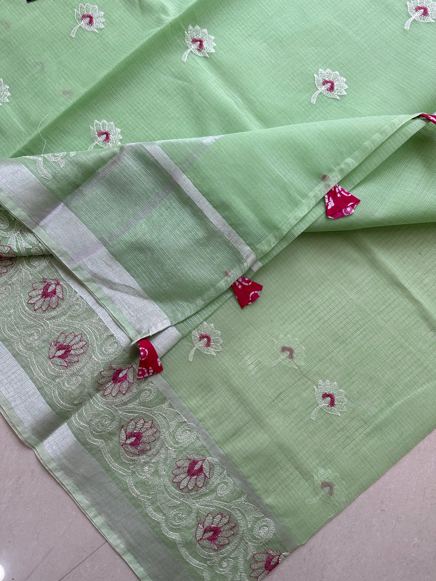 Embroidered Kota Cotton Doria Saree