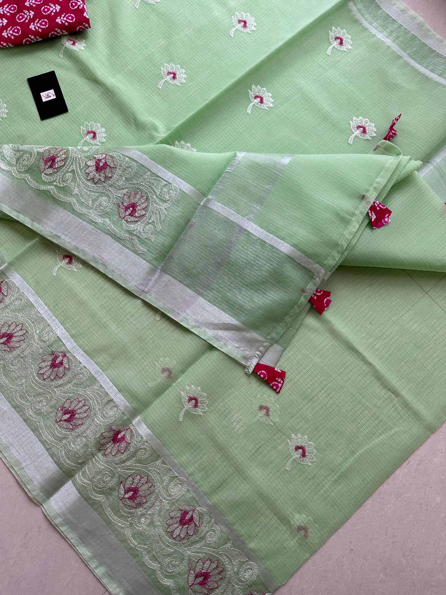 Embroidered Kota Cotton Doria Saree