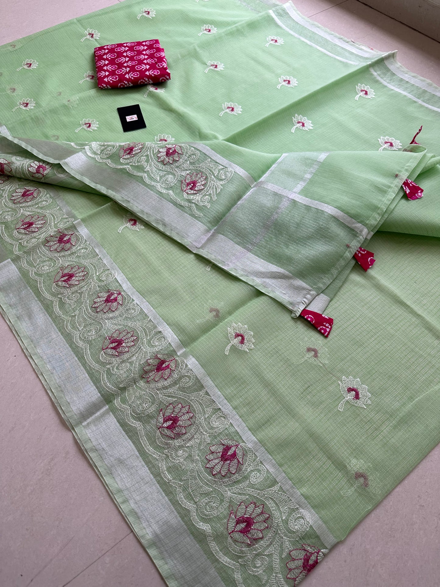 Embroidered Kota Cotton Doria Saree