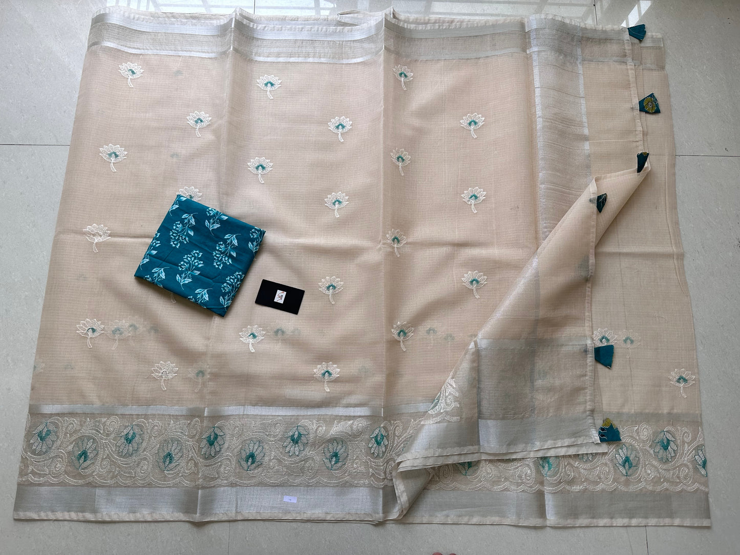 Embroidered Kota Cotton Doria Saree