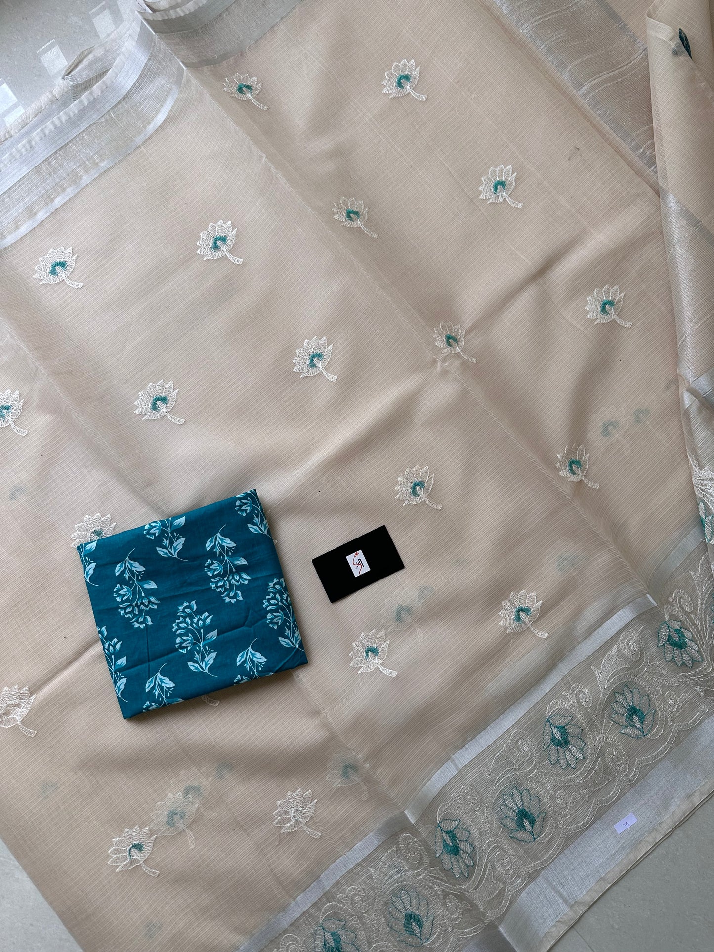 Embroidered Kota Cotton Doria Saree