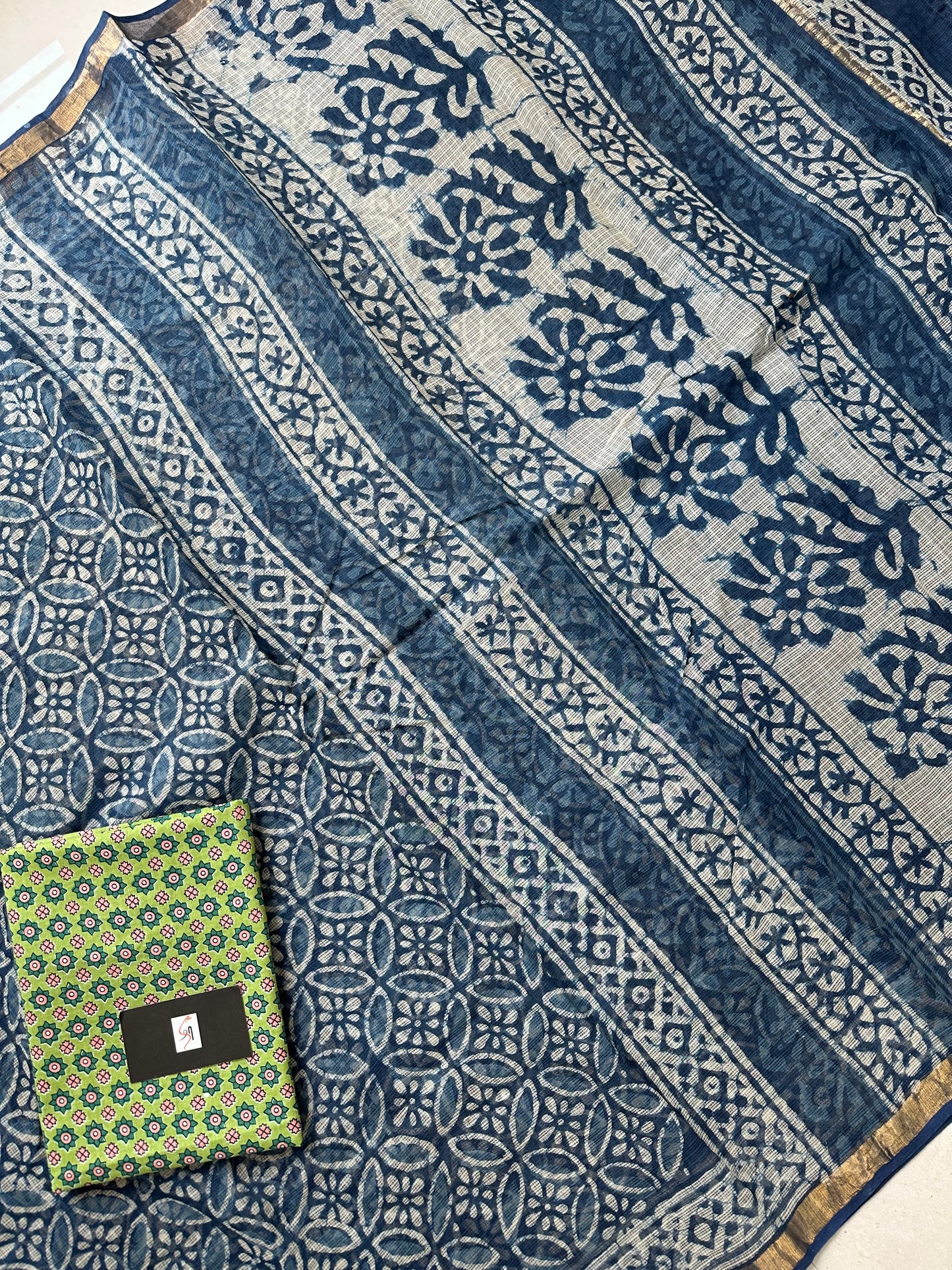 HandBlock Printed Pure Kota Cotton Doria Saree