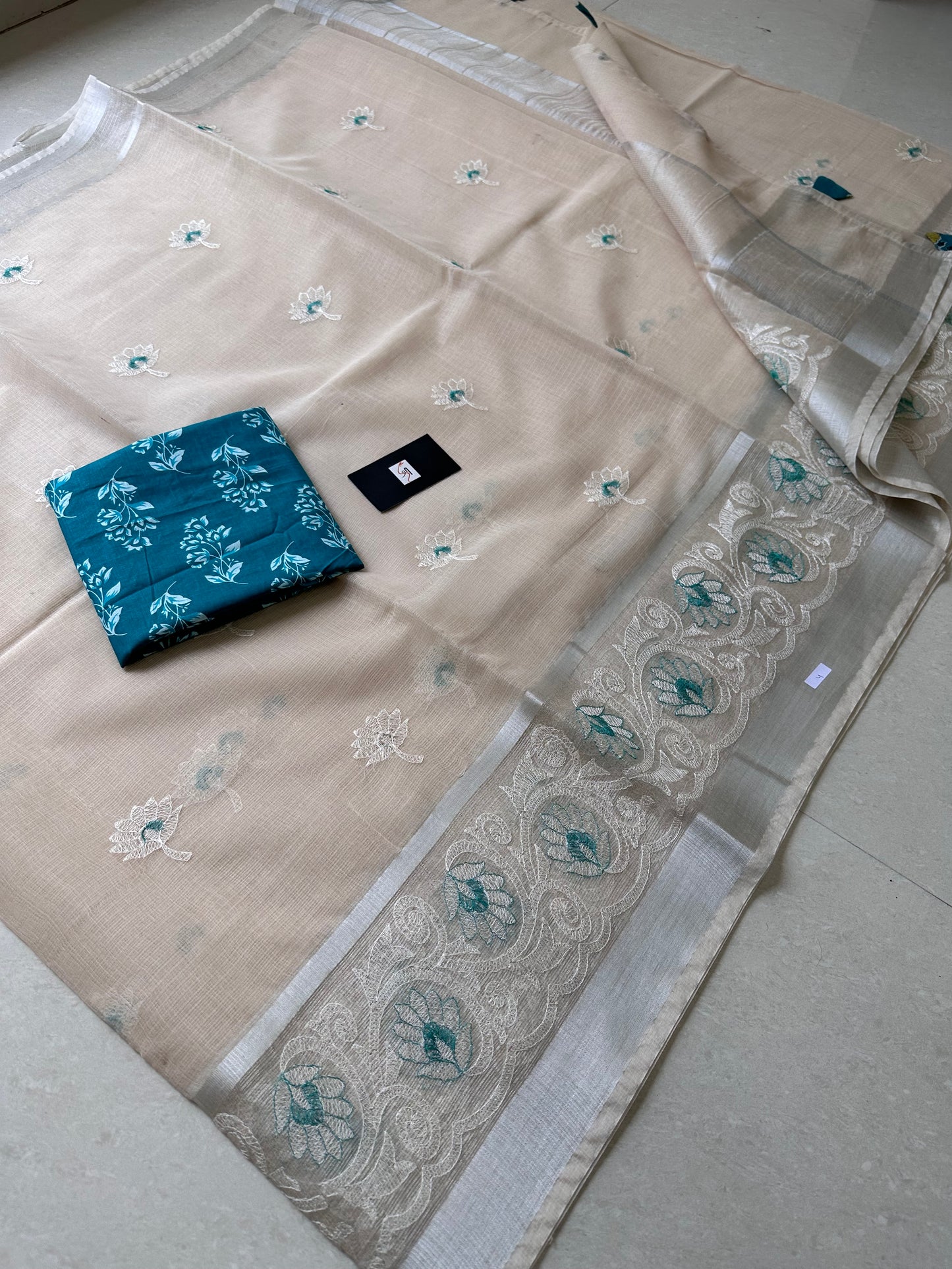 Embroidered Kota Cotton Doria Saree