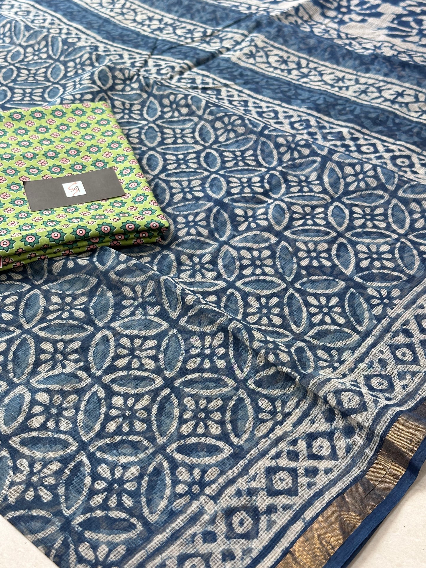 HandBlock Printed Pure Kota Cotton Doria Saree