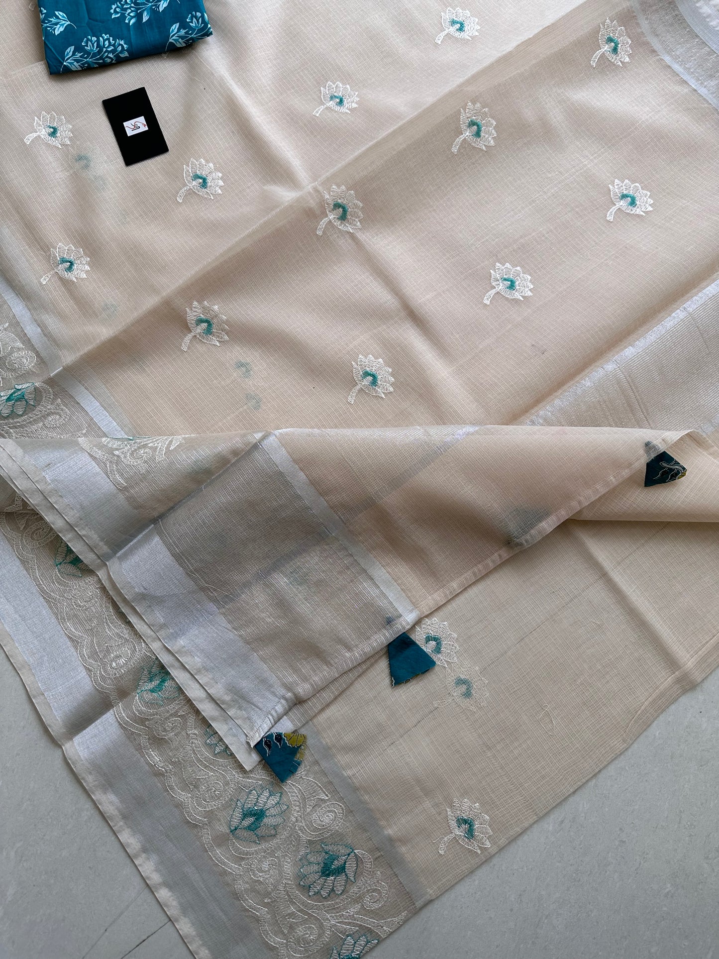 Embroidered Kota Cotton Doria Saree