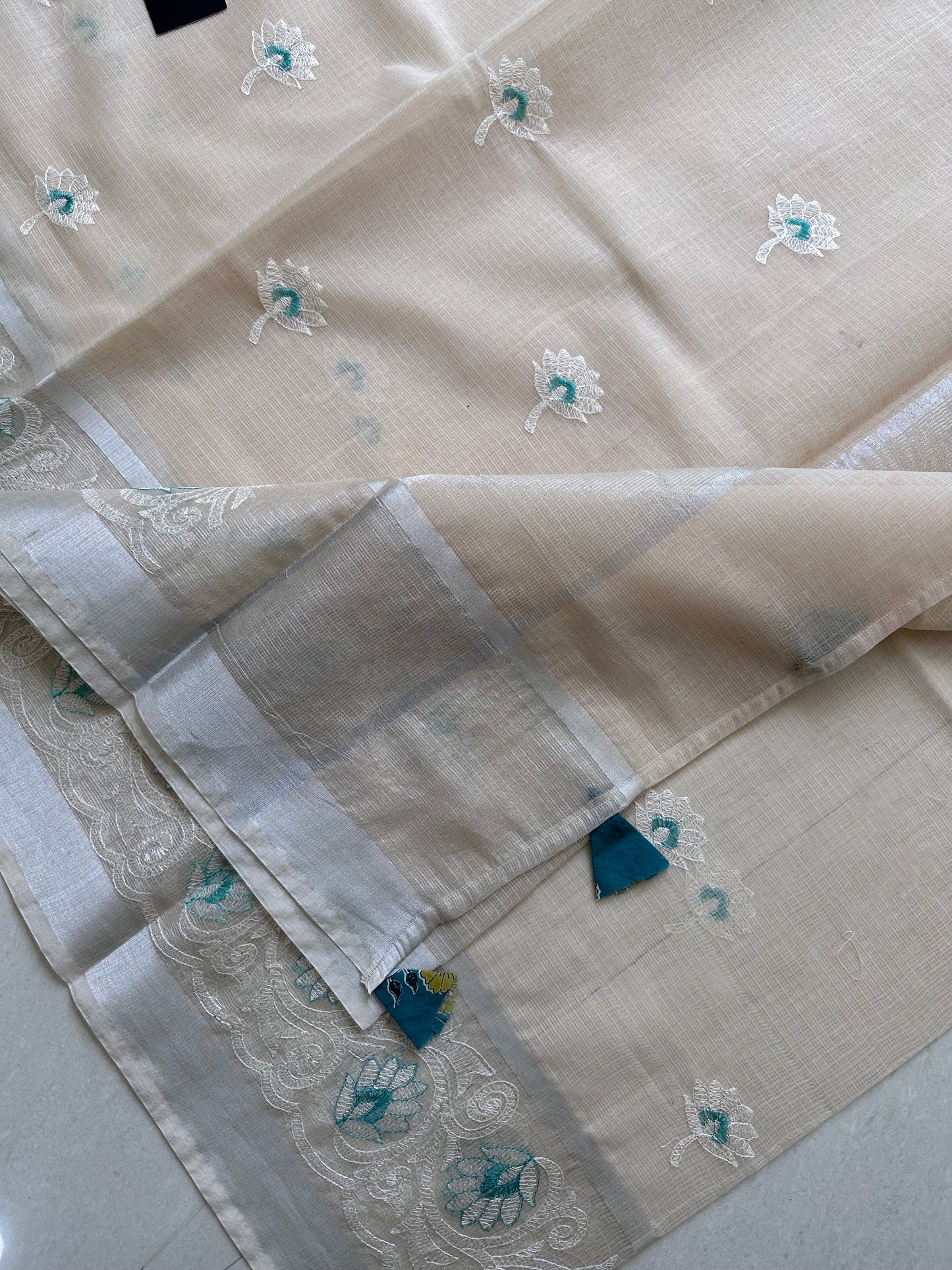 Embroidered Kota Cotton Doria Saree