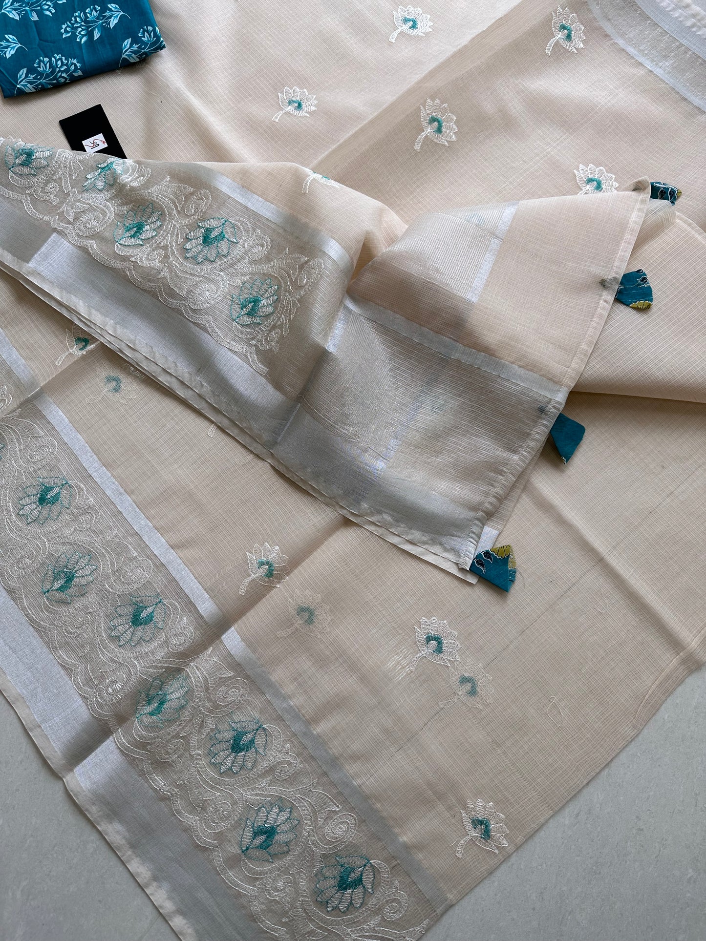 Embroidered Kota Cotton Doria Saree