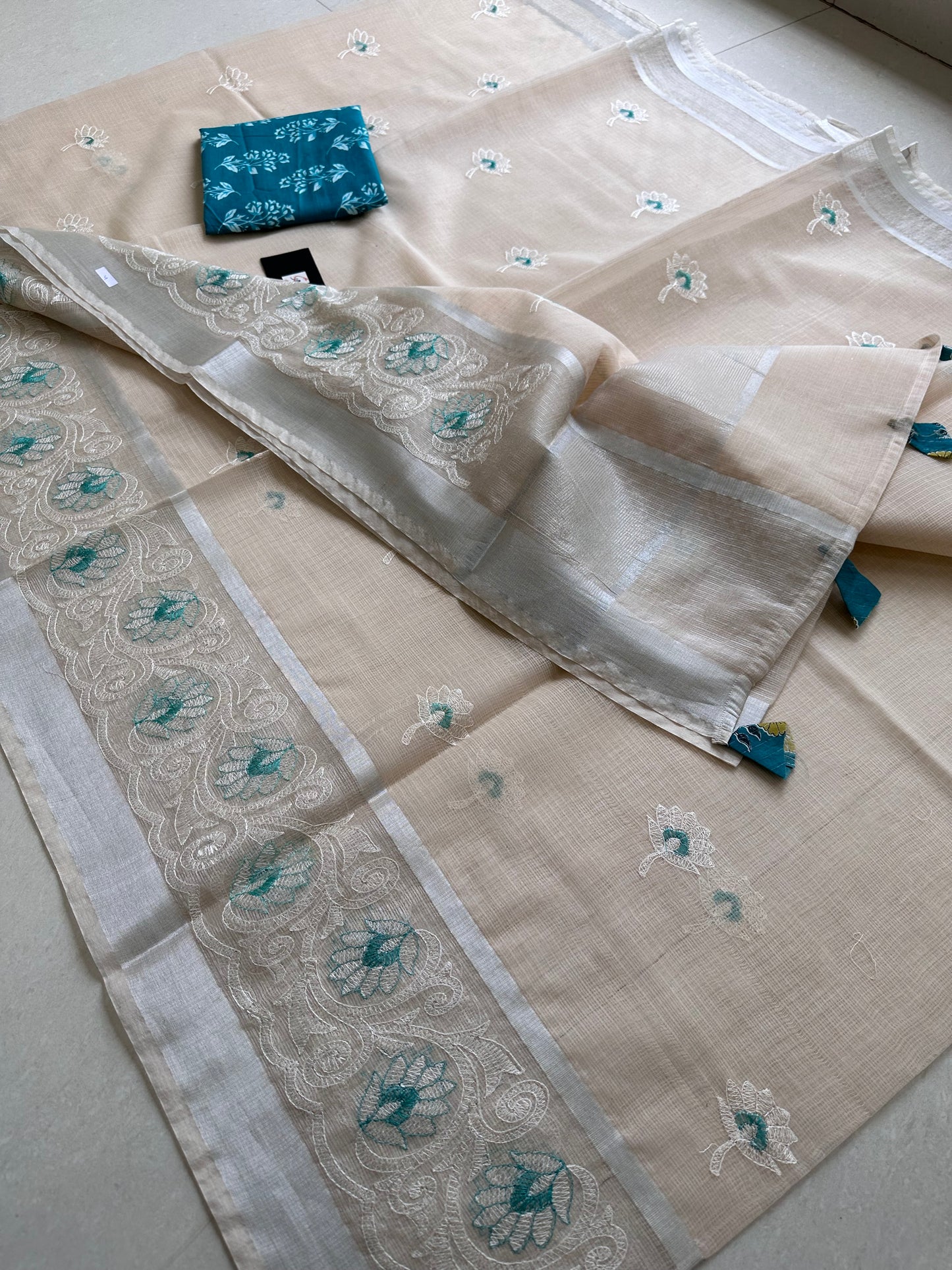 Embroidered Kota Cotton Doria Saree