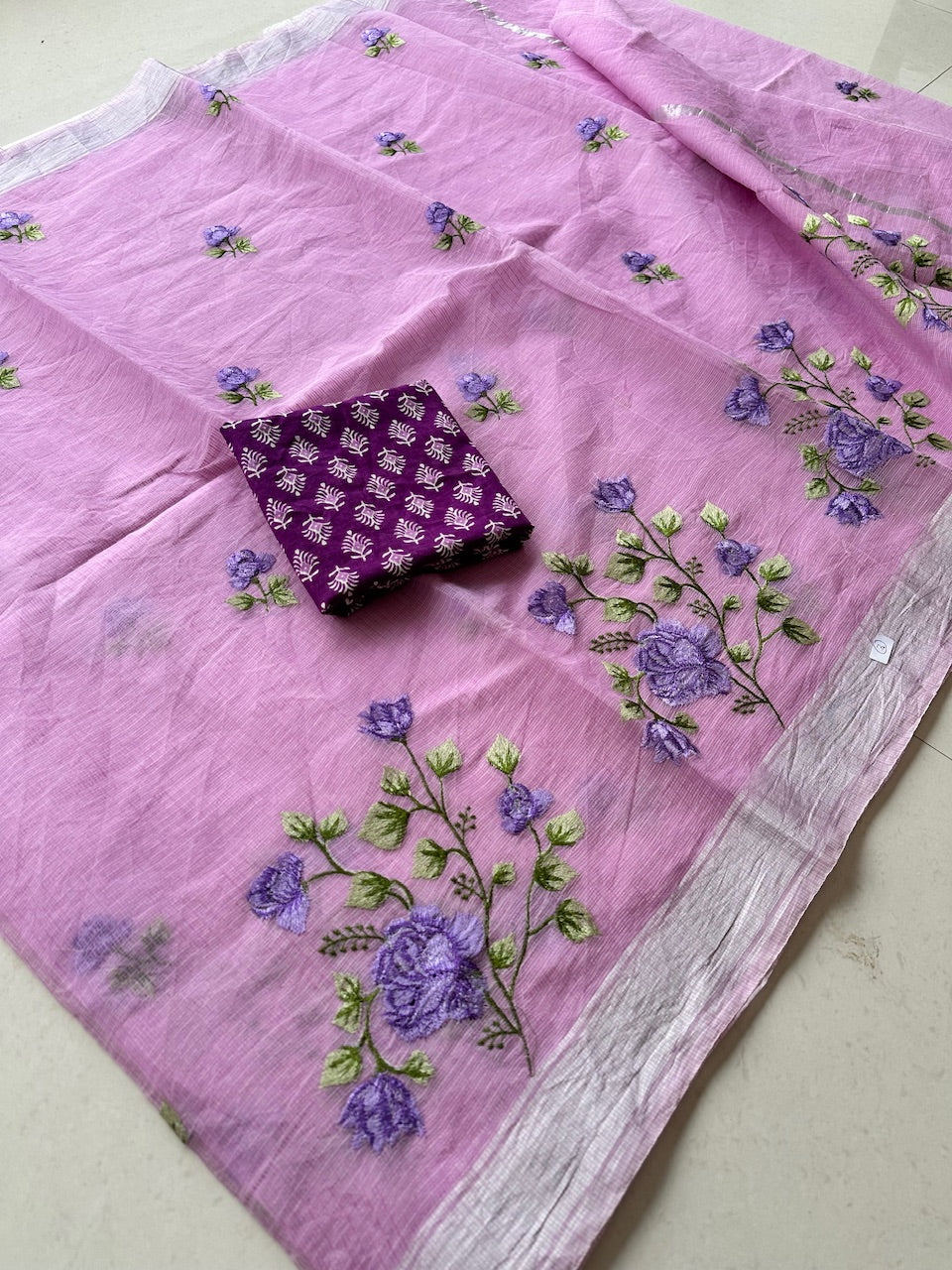 Embroidered Kota Cotton Doria Saree