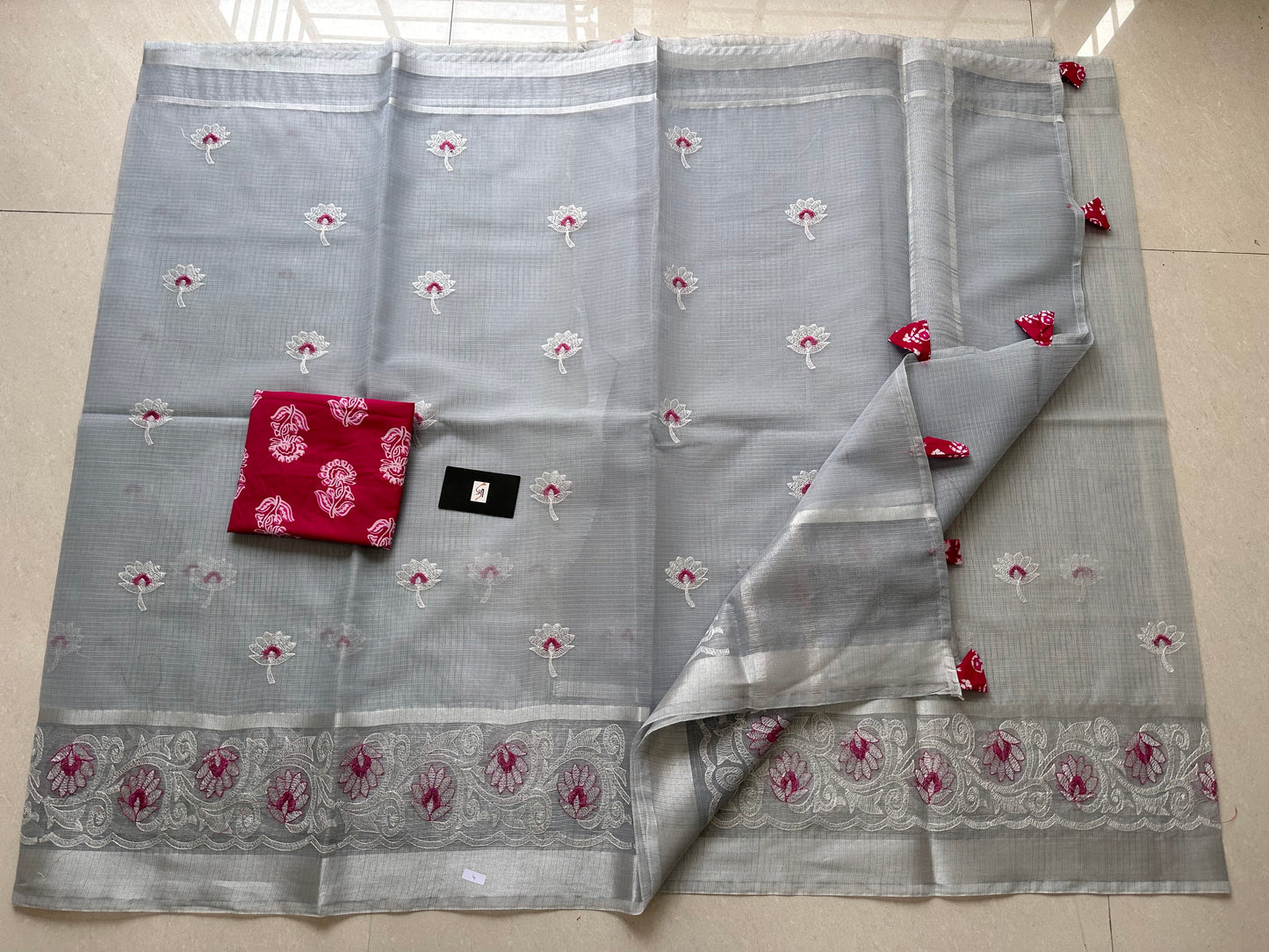 Embroidered Kota Cotton Doria Saree