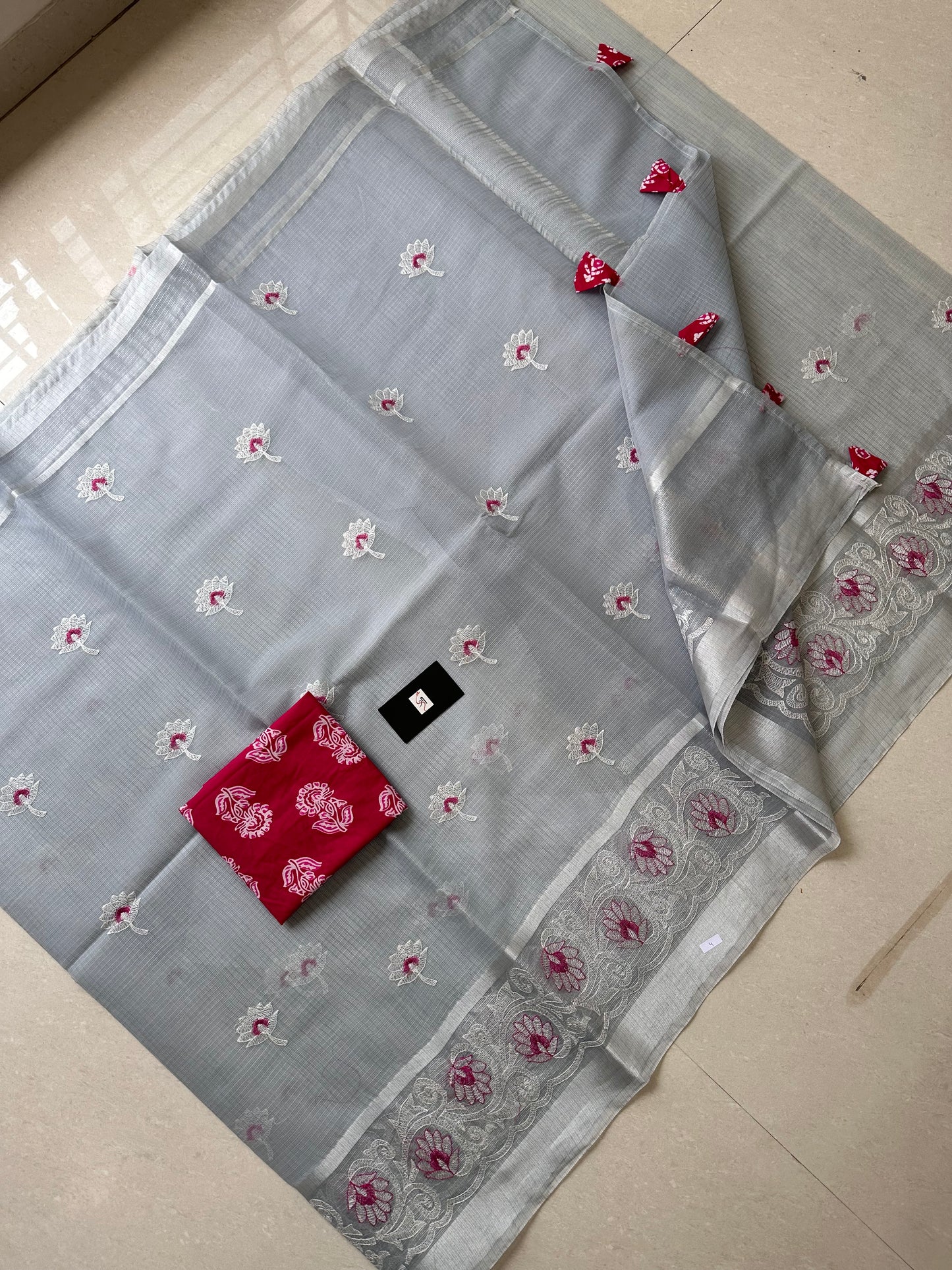 Embroidered Kota Cotton Doria Saree