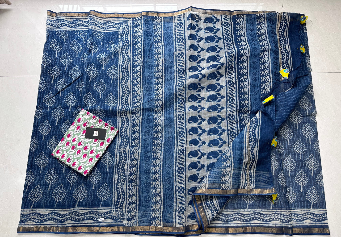 HandBlock Printed Pure Kota Cotton Doria Saree