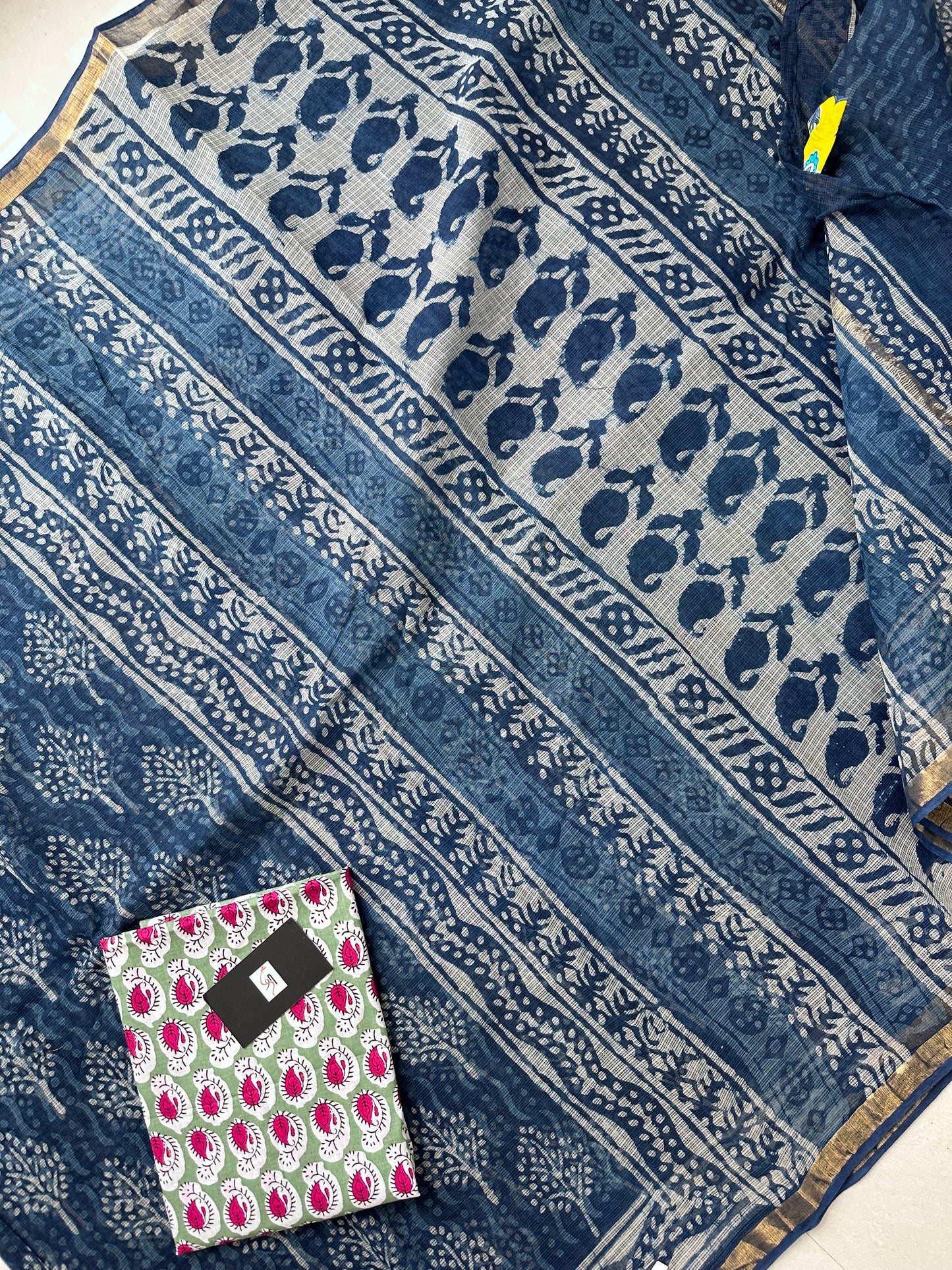 HandBlock Printed Pure Kota Cotton Doria Saree