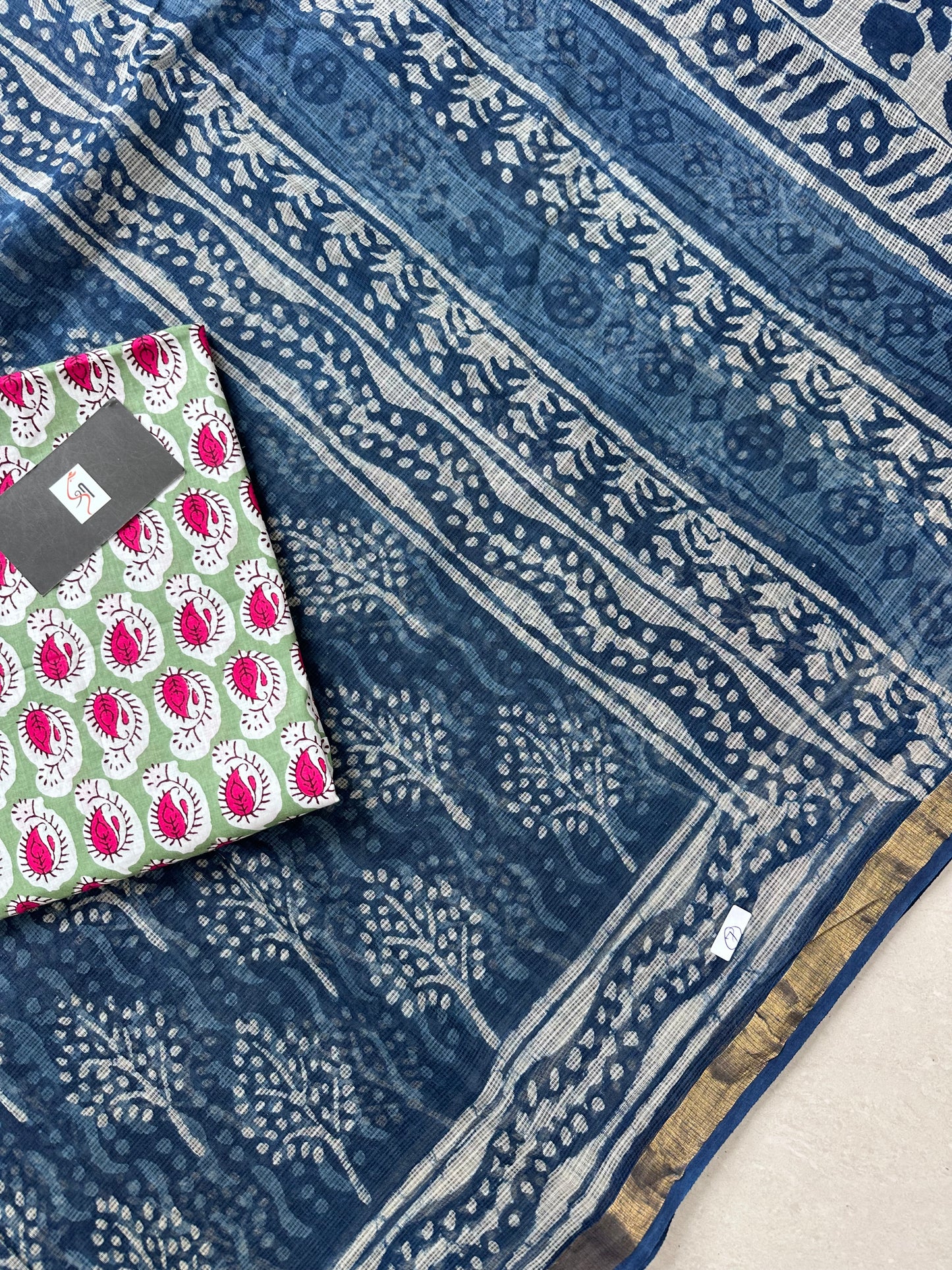 HandBlock Printed Pure Kota Cotton Doria Saree