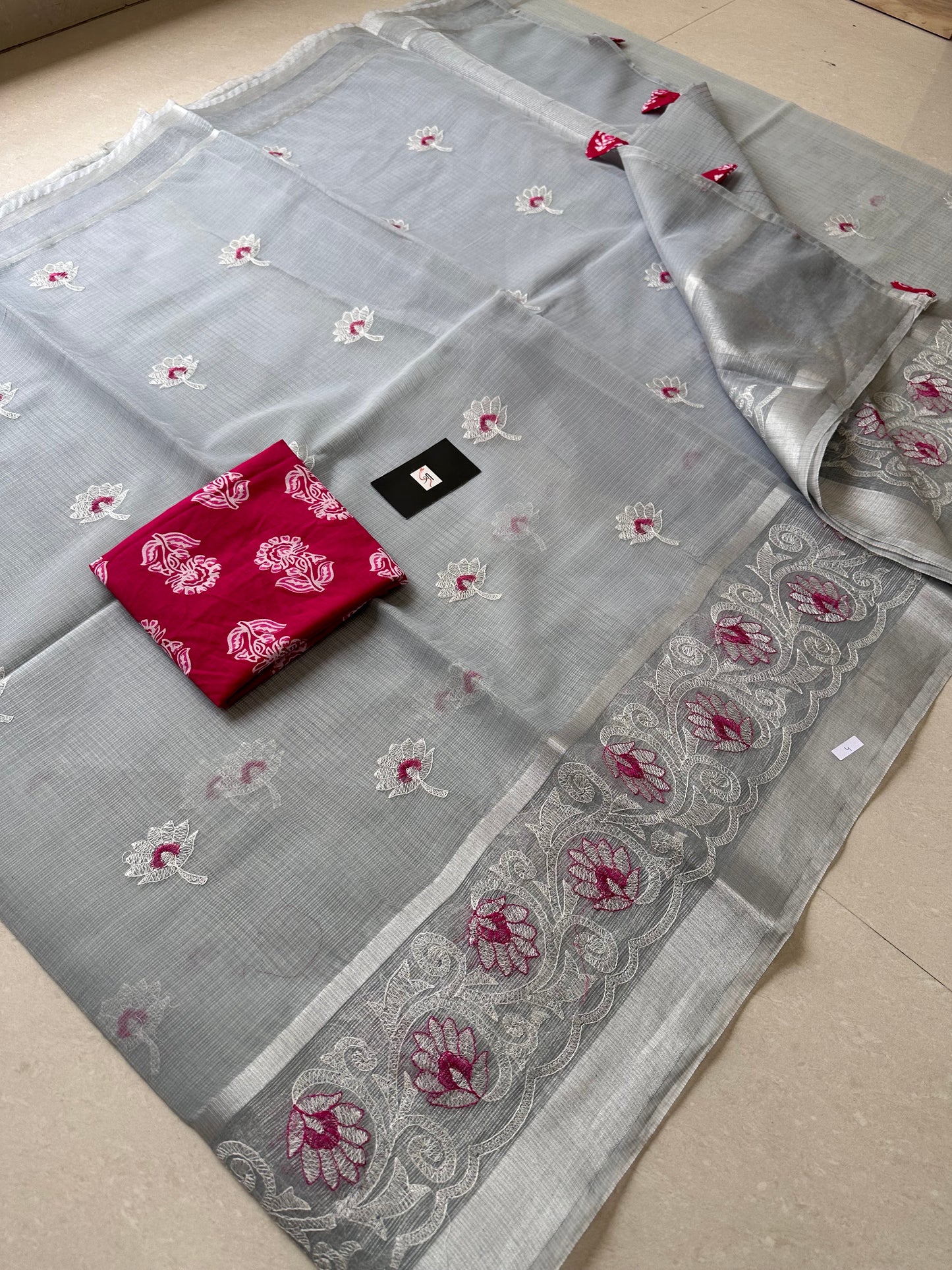 Embroidered Kota Cotton Doria Saree