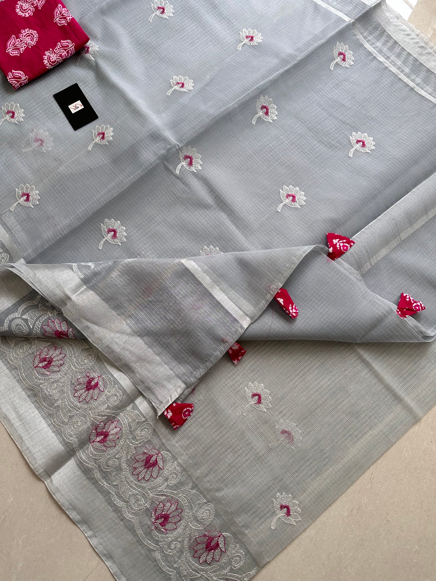 Embroidered Kota Cotton Doria Saree