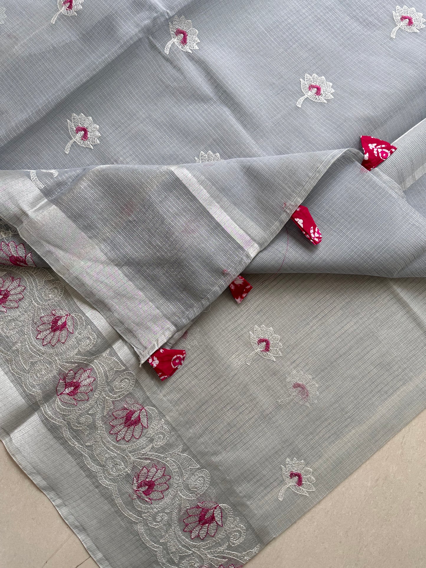 Embroidered Kota Cotton Doria Saree