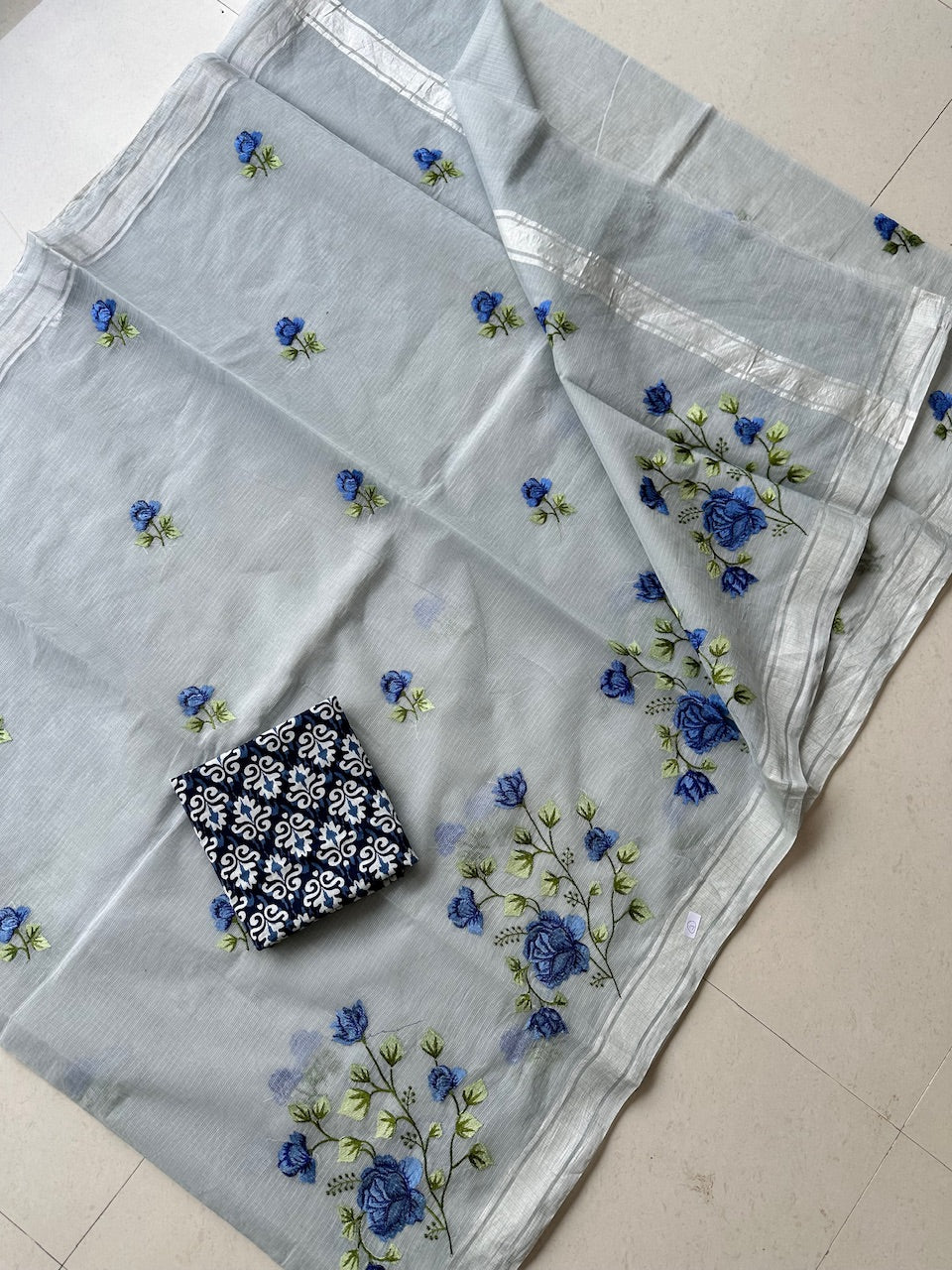 Embroidered Kota Cotton Doria Saree