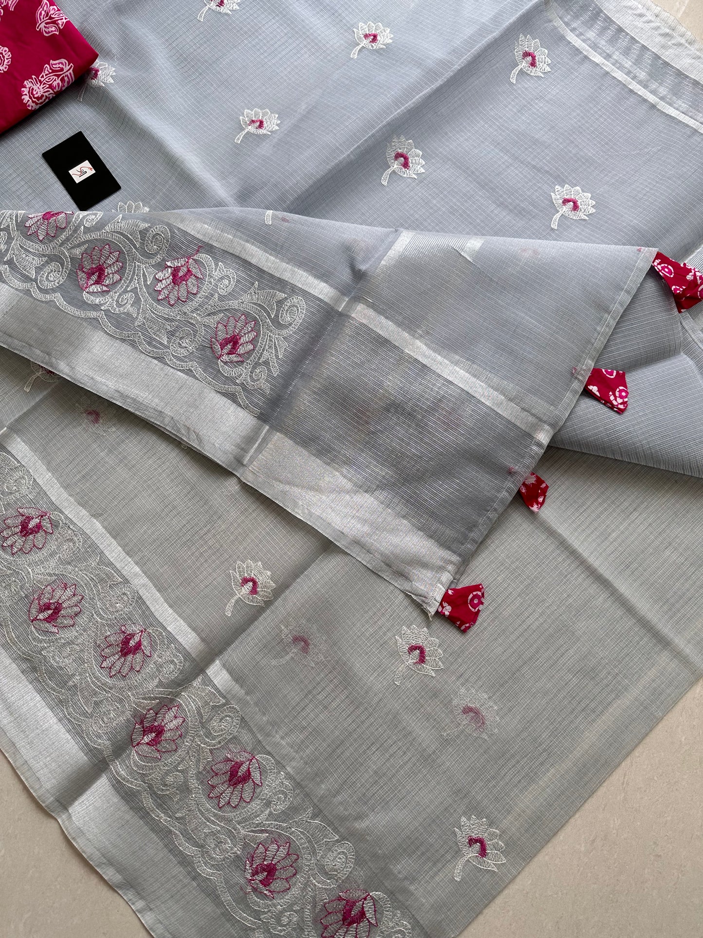 Embroidered Kota Cotton Doria Saree