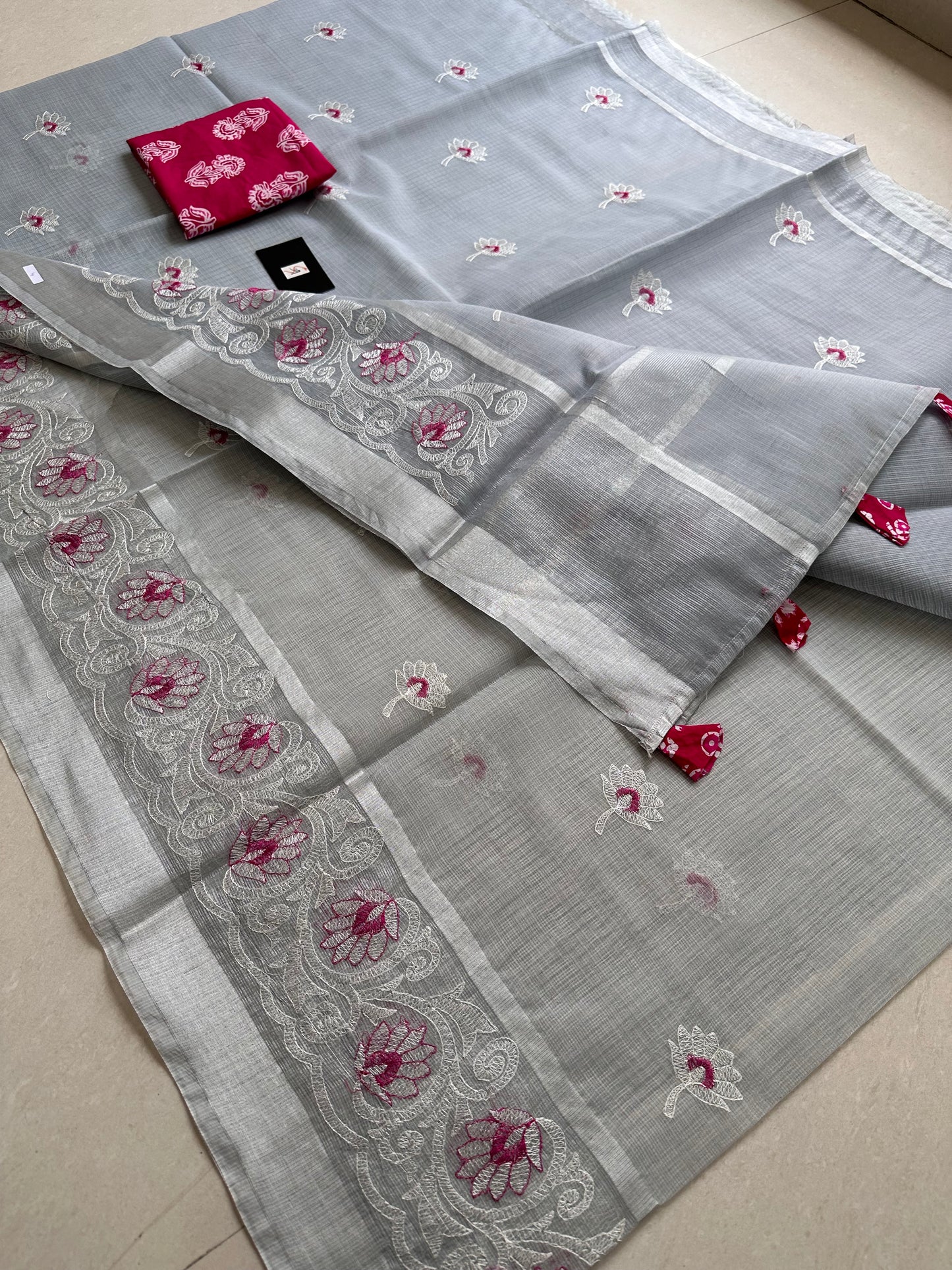 Embroidered Kota Cotton Doria Saree