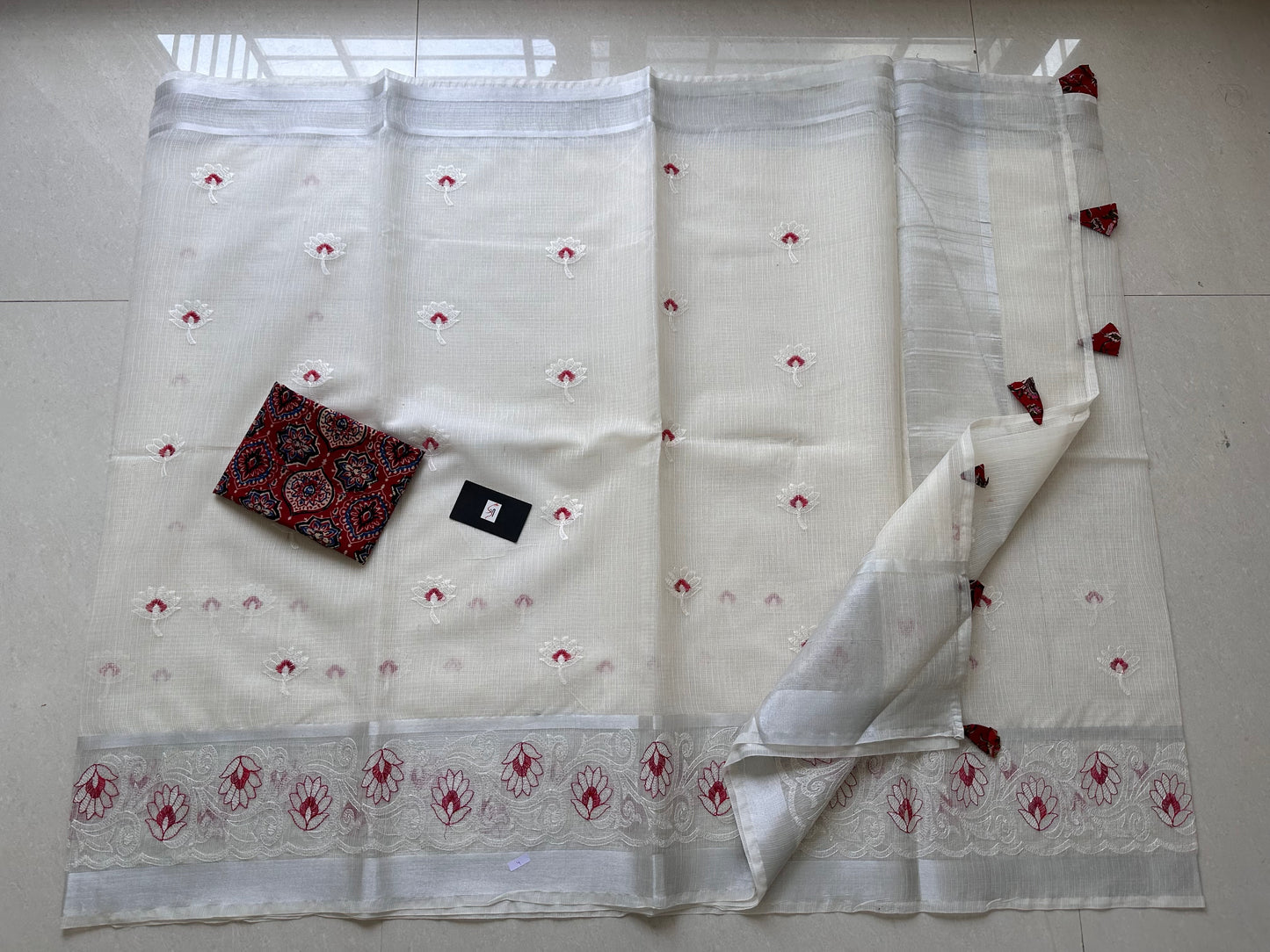 Embroidered Kota Cotton Doria Saree