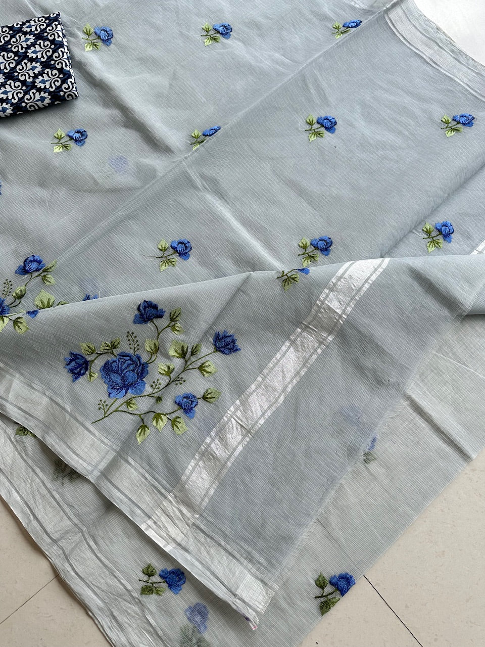 Embroidered Kota Cotton Doria Saree