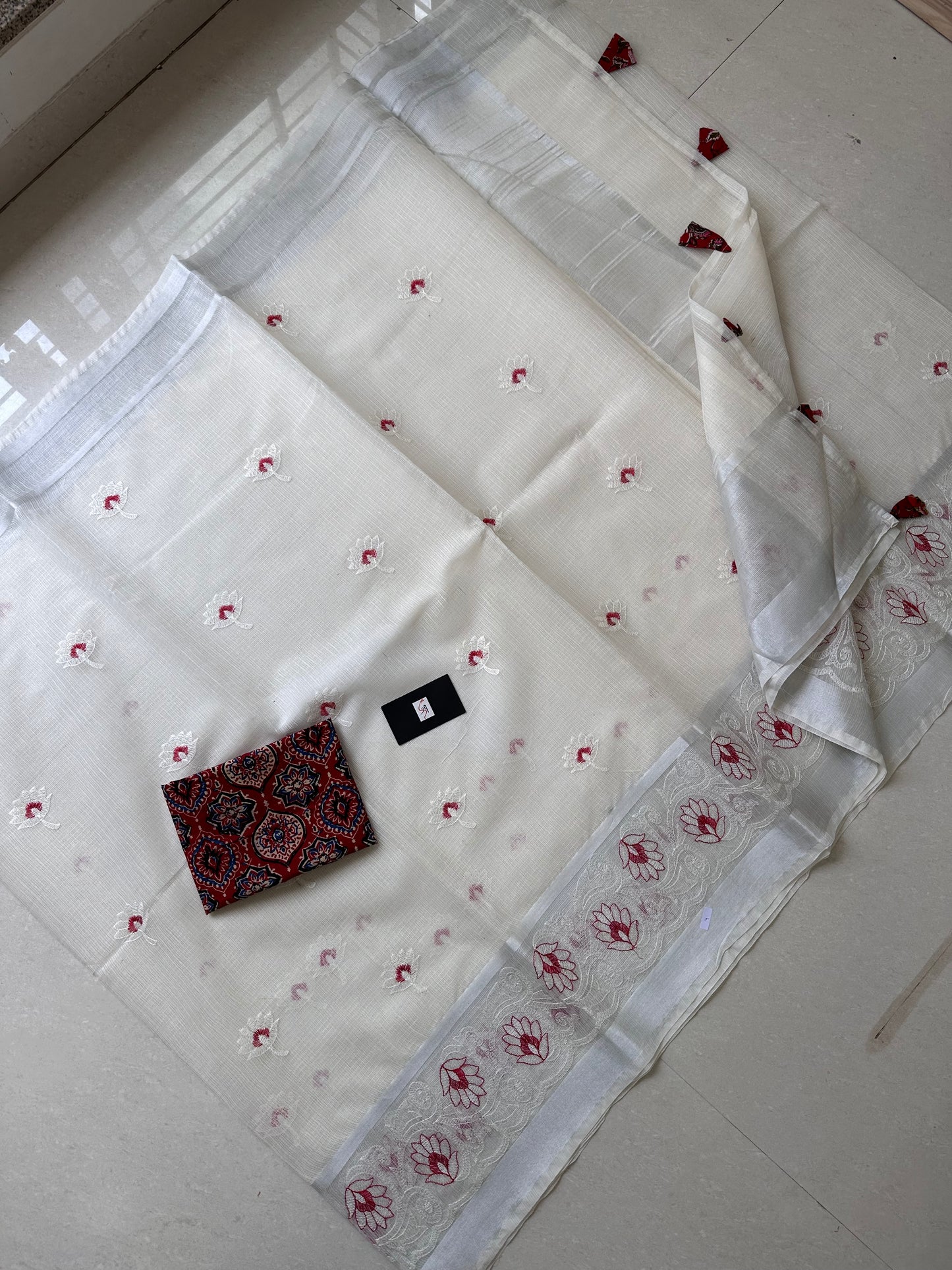 Embroidered Kota Cotton Doria Saree