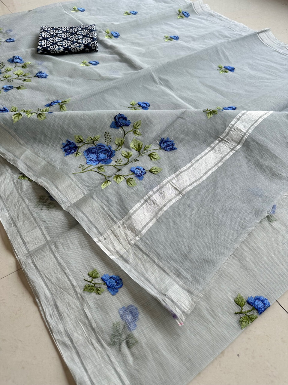 Embroidered Kota Cotton Doria Saree