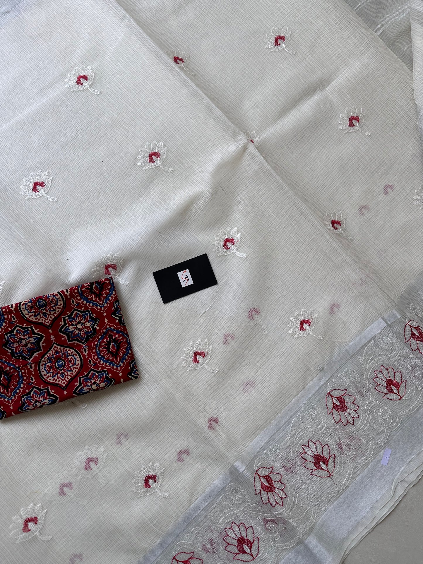 Embroidered Kota Cotton Doria Saree