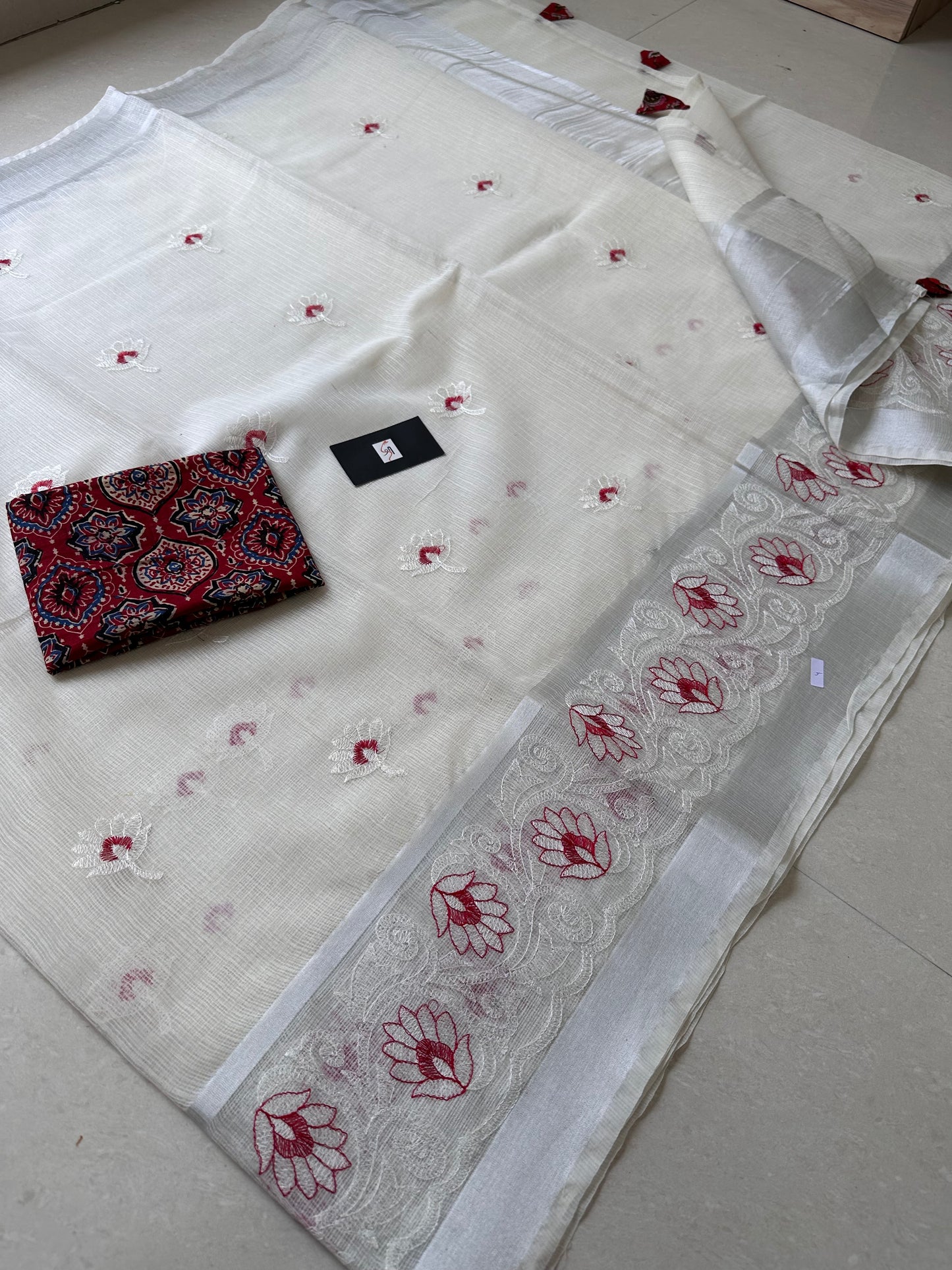 Embroidered Kota Cotton Doria Saree