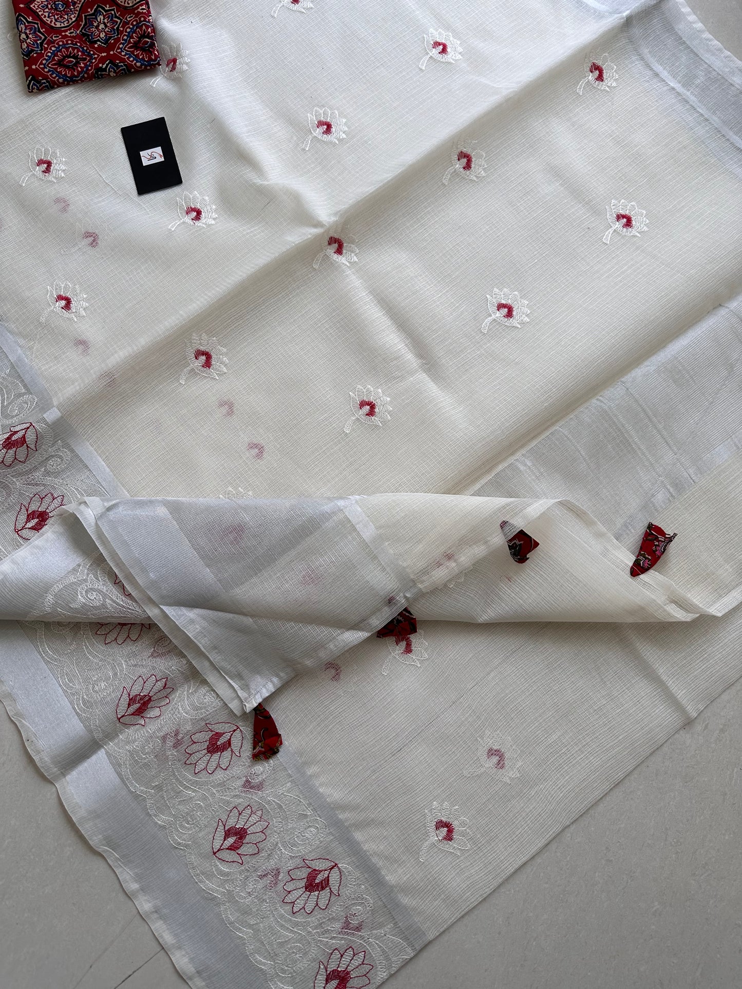 Embroidered Kota Cotton Doria Saree