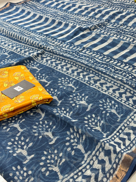 HandBlock Printed Kota Cotton Doria Saree