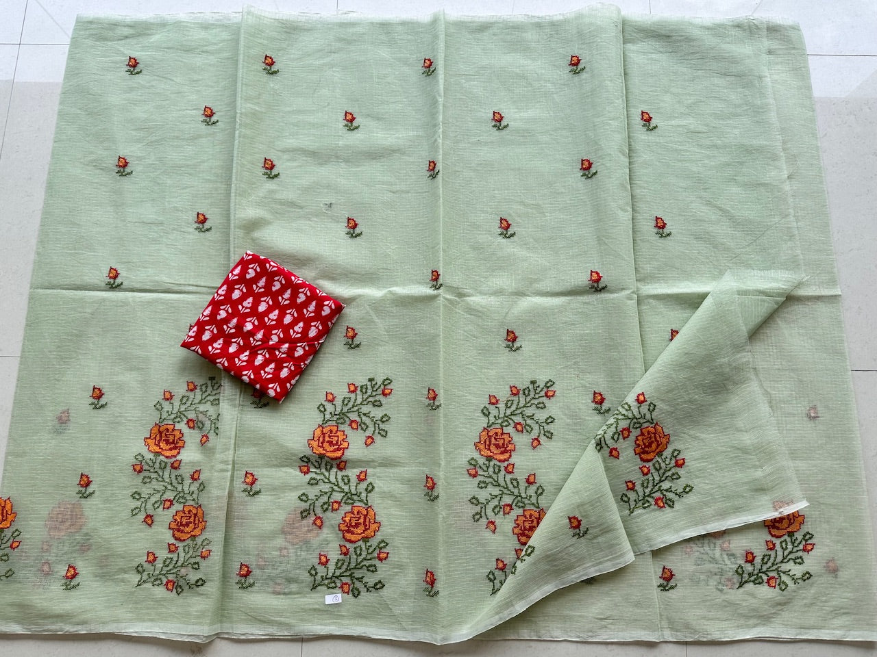 Embroidered Kota Cotton Doria Saree