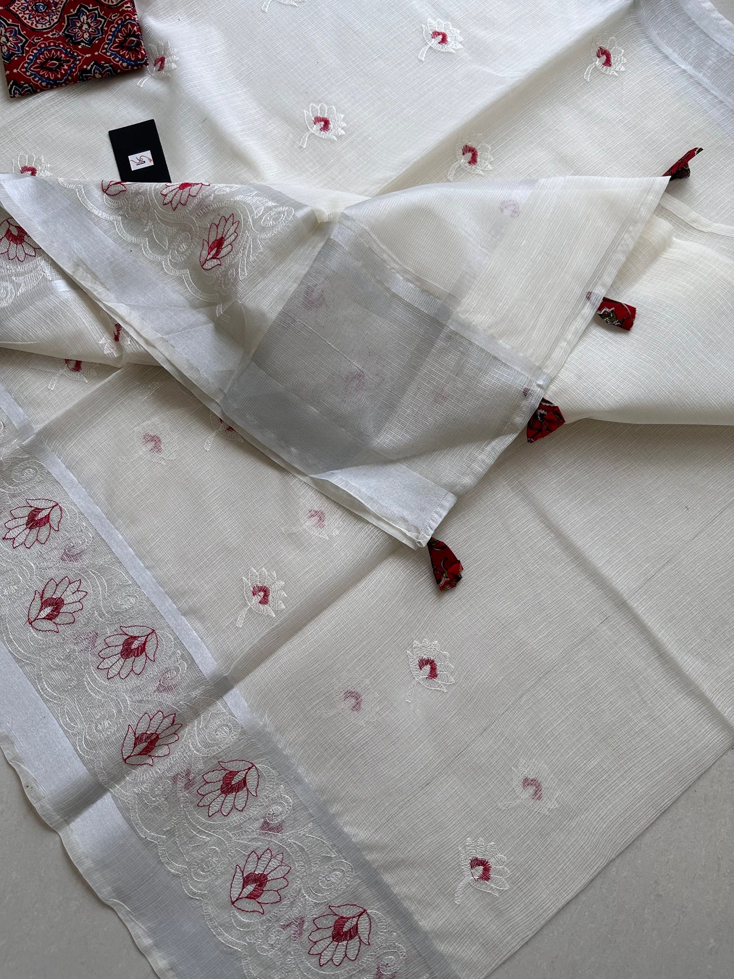 Embroidered Kota Cotton Doria Saree