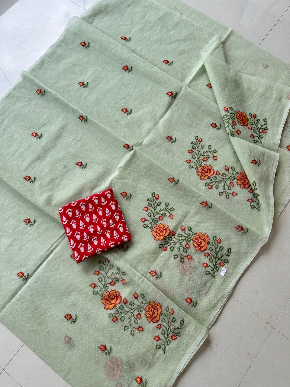 Embroidered Kota Cotton Doria Saree