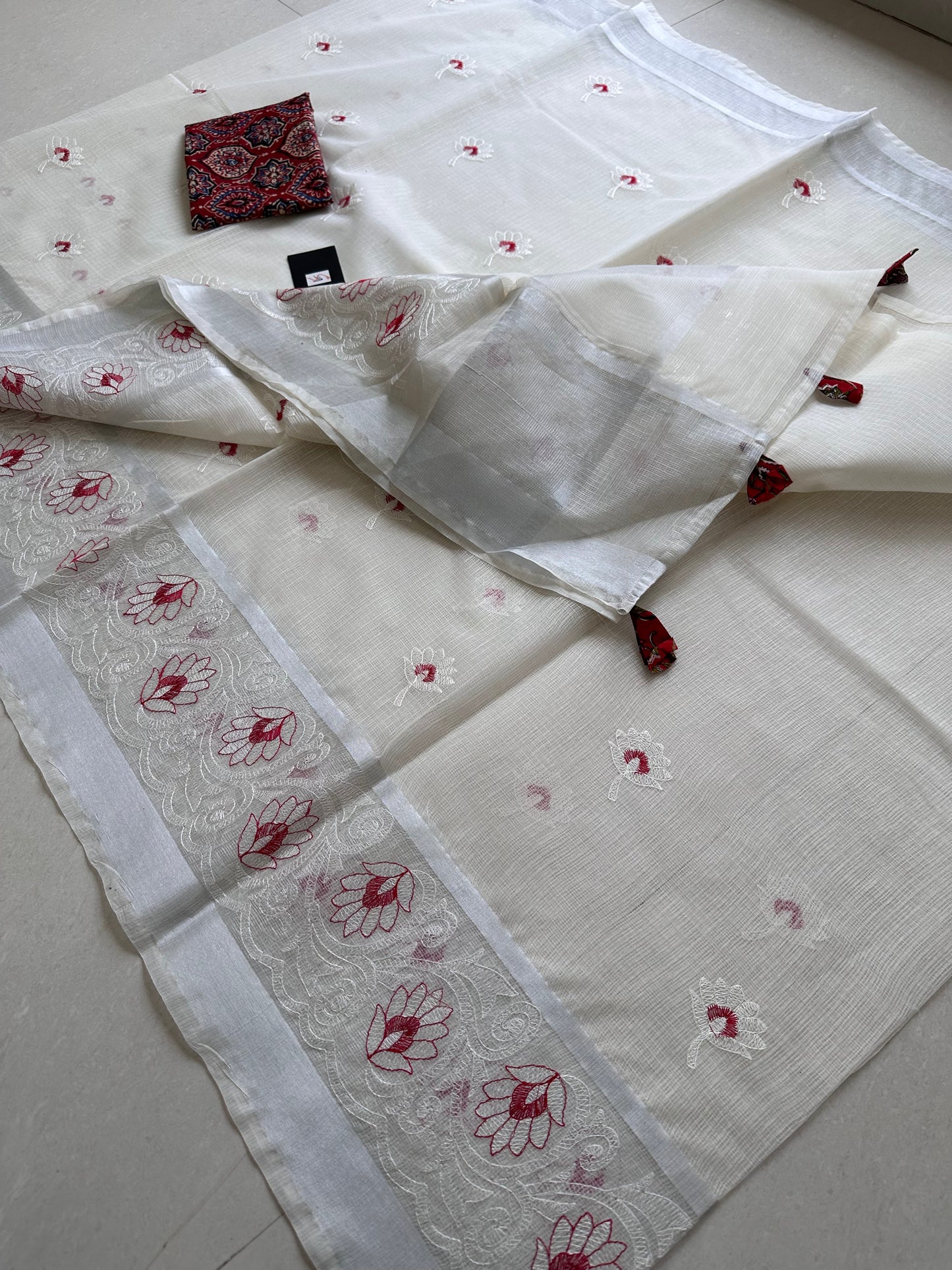 Embroidered Kota Cotton Doria Saree